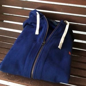 Men’s blue zip up hooded cardigan Polo